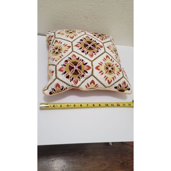 Decorative Bella Lux Geometric Throw Pillow 12"x12" Embroidered Design Cotton & - Picture 7 of 7